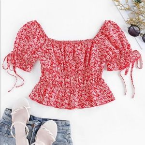 ZAFUL Ditsy Print Flounced Blouse